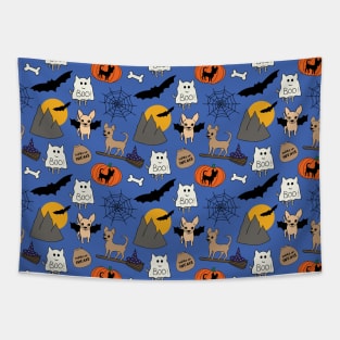 Halloween chihuahuas - blue Tapestry