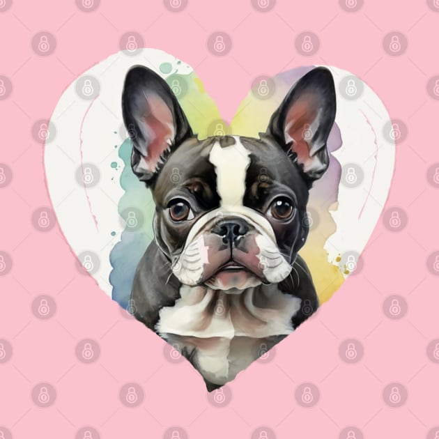 Cute Boston Terrier Watercolor Heart by tamdevo1