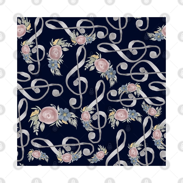 Watercolor Treble Clef on dark navy by Harpleydesign