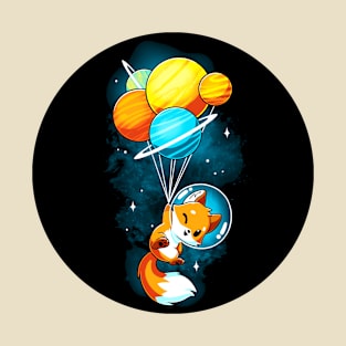 Cute Cool Funny Fox with Balloons in Space animal lover quote artwork T-Shirt