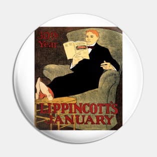 LIPPINCOTT'S JANUARY Magazine Cover Vintage 1910s American Publication Advert Pin