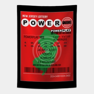 04-05-2024 Earthquake NJ Power Quake Lottery Ticket Tapestry