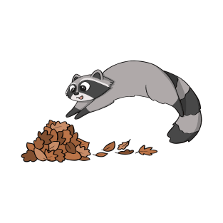 Raccoon Jumping Into Pile Of Leaves T-Shirt