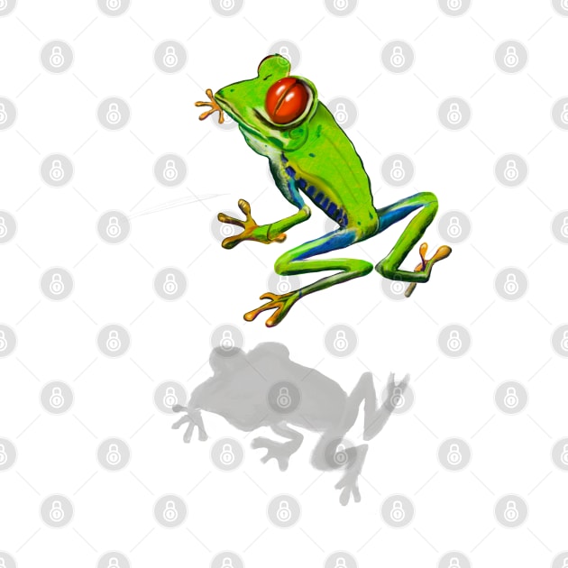 Green Red eyed tree frog in 3d -  optical illusion rain forest science fiction gift Lizard dragon zoology by Artonmytee