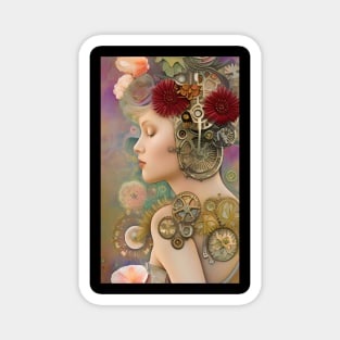 Beautiful Steampunk Girl - Victorian Flowers Roses - SP998 - Be Different - Gears and Cogs Magnet