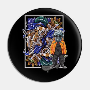 Sk8boarding Grafitti Sprayer In Japanese Koi Design Pin