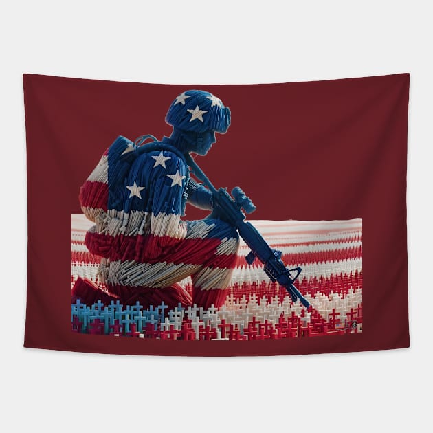 American Military Soldier and USA Flag by focusln Tapestry by Darn Doggie Club by focusln