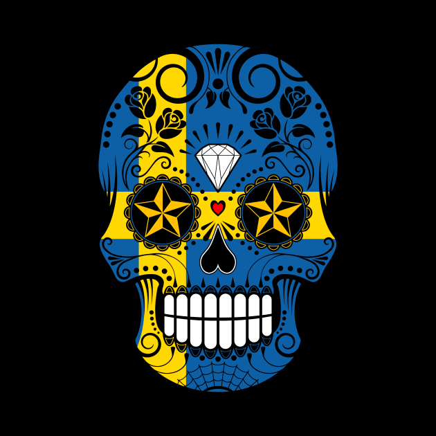 Swedish Flag Sugar Skull with Roses by jeffbartels