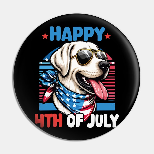 Happy 4th of July Patriotic American Labrador Retriever Funny Pin by JUST PINK