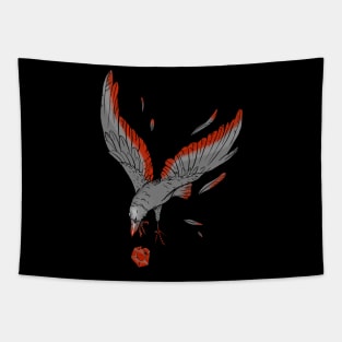 Black Crow Flying with Shiny Red Ruby Tapestry