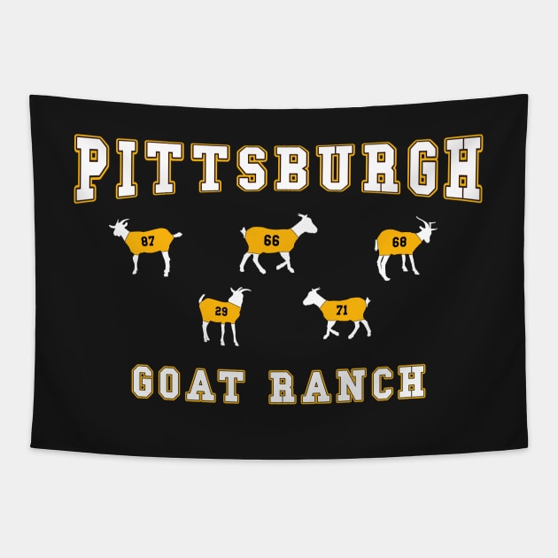 Pittsburgh Hockey GOAT Ranch Funny Hockey Animals Tapestry by markz66