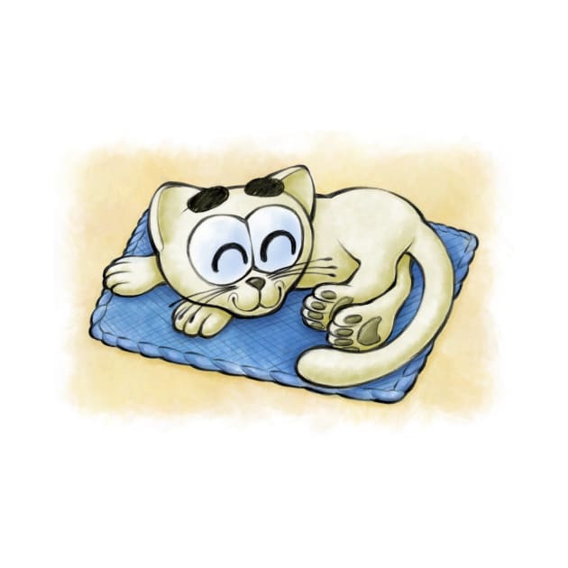 Sleeping Kitten (Yellow and Blue) - Happy Kittens Cat Drawing by TomsZoo