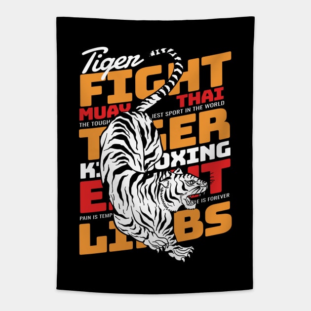 Kickboxing Tiger Tattoo Muay Thai Fight Tapestry by KewaleeTee