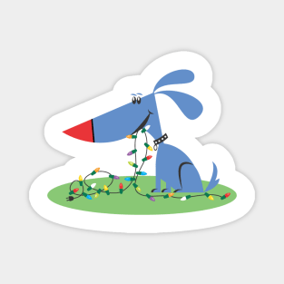 Retro 1950s Blue Dog Christmas Lights Magnet