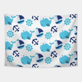 Pattern Of Whales, Cute Whales, Blue Whales Tapestry