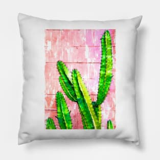 Green Cactus Pink Wall Marker Sketch Pillow