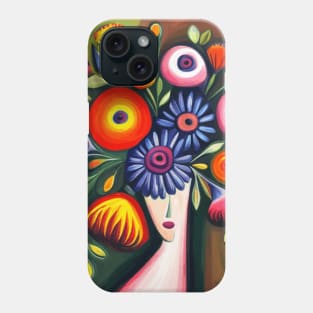Woman with Cute Abstract Flowers Hair Phone Case