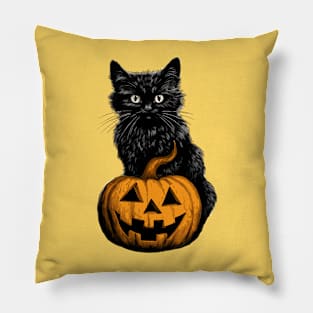 Vintage Halloween Shirt Black Cat Pumpkin Jack O Lantern Pillow