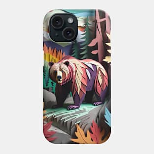 Papercut Grizzly Bear In The Mountains Phone Case