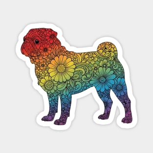 Floral Rainbow Pug – Decorative Dog Silhouette Magnet