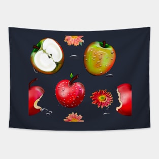 Wet red and green apples and flower with water droplets Tapestry