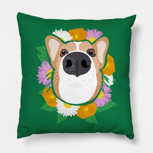 Corgi with Flowers Pillow