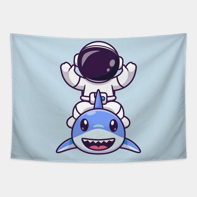 Cute Astronaut With Cute Shark Cartoon Tapestry by Catalyst Labs