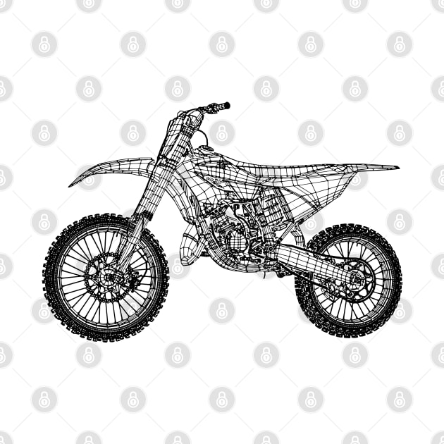 YZ 125 Bike Blueprint Sketch Art by DemangDesign