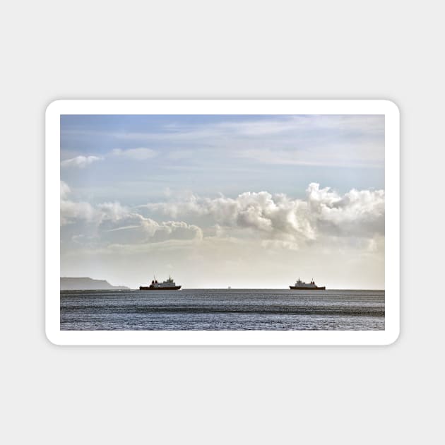 The ferries Bute and Argyle about to pass each other, Firth of Clyde, Scotland Magnet by richflintphoto