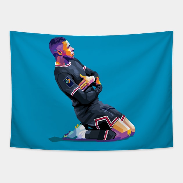 Mbappe Celebration Tapestry by giltopann