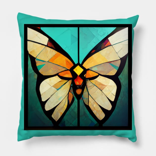 Stained glass butterfly Pillow by etherElric