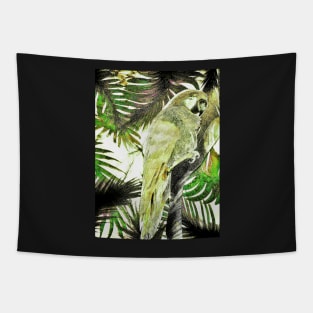 TROPICAL PARROT VINTAGE STYLE POSTER,DECO MACAW KHAKI GREEN ART PRINT Tapestry
