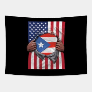 Puerto Rico Flag American Flag Ripped - Gift for Puerto Rican From Puerto Rico Tapestry