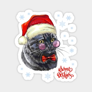 Warm Wishes Black Cat Santa Claus Christmas Gift Magnet