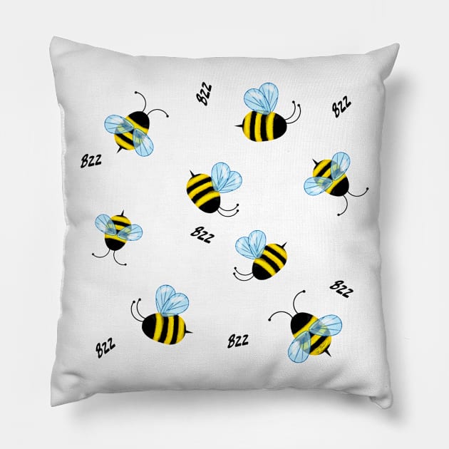 Busy Buzzing Bumblebees Pillow by Mozartini