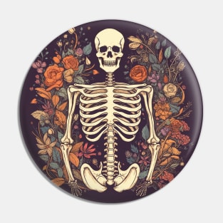 Skeleton and Flowers Pin