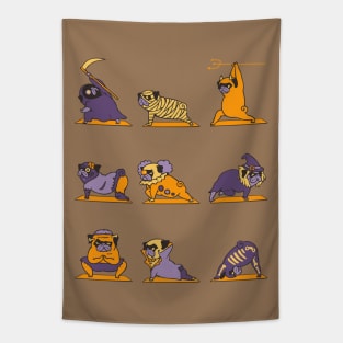 Pug Yoga Halloween Monsters Tapestry