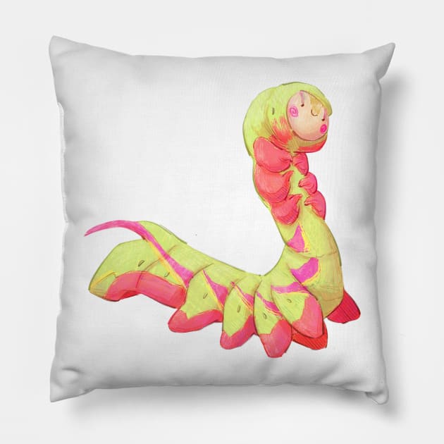 Great Ash Sphinx Caterpillar Pillow by PaulaBS