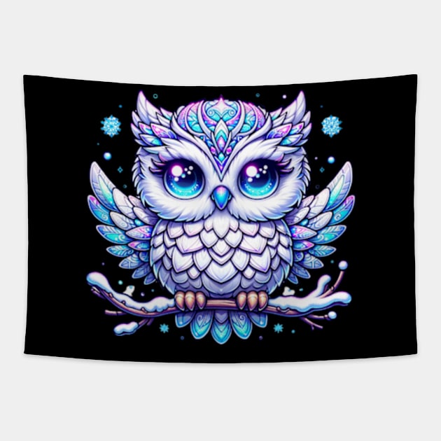 Owl Winter Snow Bird Kawaii Chibi Cute Animal Tapestry by Lavender Celeste