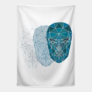 Geometric Female Face in blue Tapestry