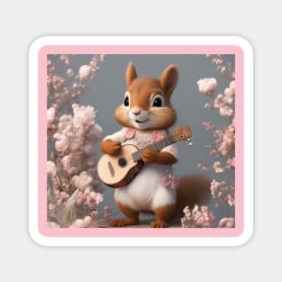 Aesthetic Cottagecore Floral Cute Squirrel Playing Banjo Magnet