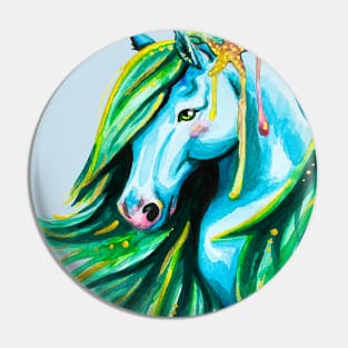 Watercolor Blue and Green Kelpie Horse Pin