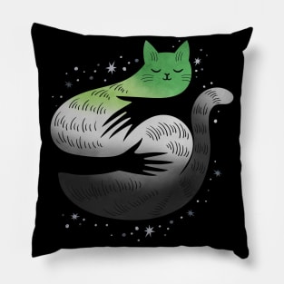 Aromantic Cat Hug LGBT Pride Flag Pillow