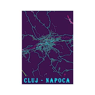 Cluj - Napoca Neon City Map, Cluj - Napoca Minimalist City Map Art Print T-Shirt