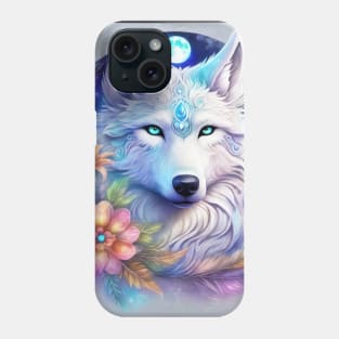 Mystical Wolf with Flowers, Full Moon, Colorful Phone Case