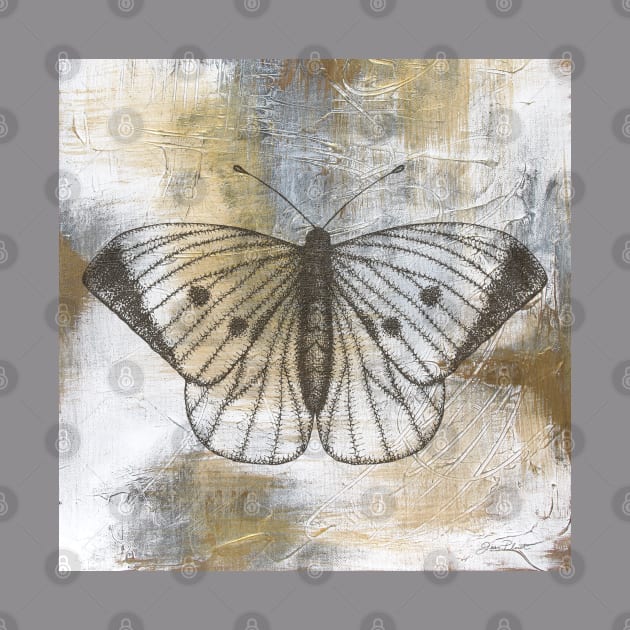 Gold And Grey Textures Butterfly A2 by Jean Plout Designs