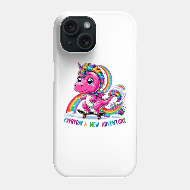 Unicorn Dinosaur Skateboard  Rainbow Adventure Dino Lover Top Phone Case by KontrAwersPL