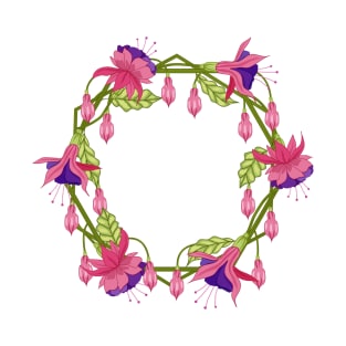 Fuchsia Flowers Wreath T-Shirt