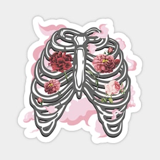 Pink flowers ribcage, spooky Halloween design Magnet