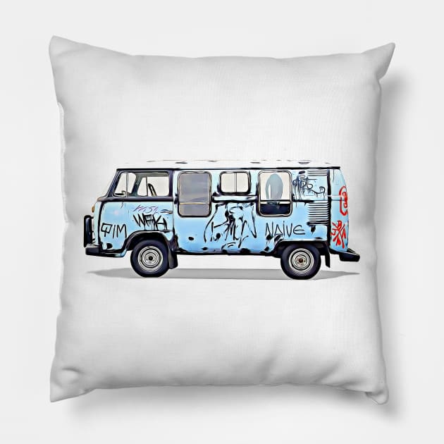 Graffiti Vintage Van Cartoon Pillow by Auto-Prints